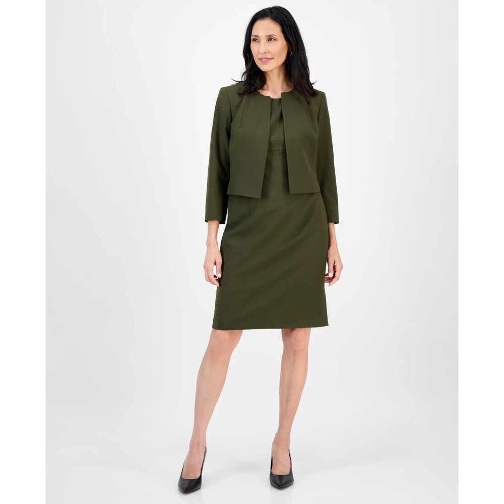 Le Suit Women's Open-Front Collarless Jacket and Sheath 2 Piece Dress Suit Sz 8